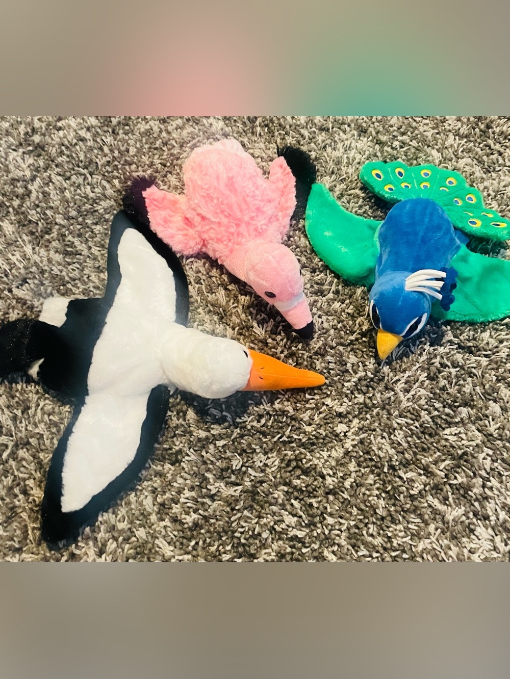 Lot Of 3 Caltoy Plush Hand Puppets - Flamingo, Peacock And Pelican.